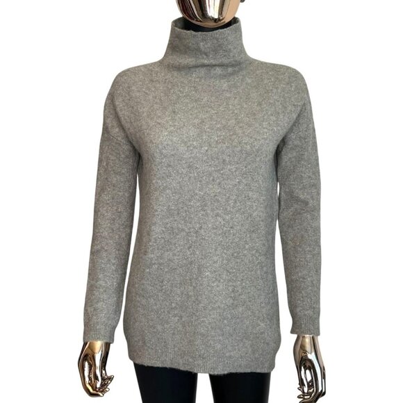 Tahari Luxe 76% Cashmere Blend Moss Green | Gray Funnel Neck Sweater Oversize XS - Picture 2 of 8